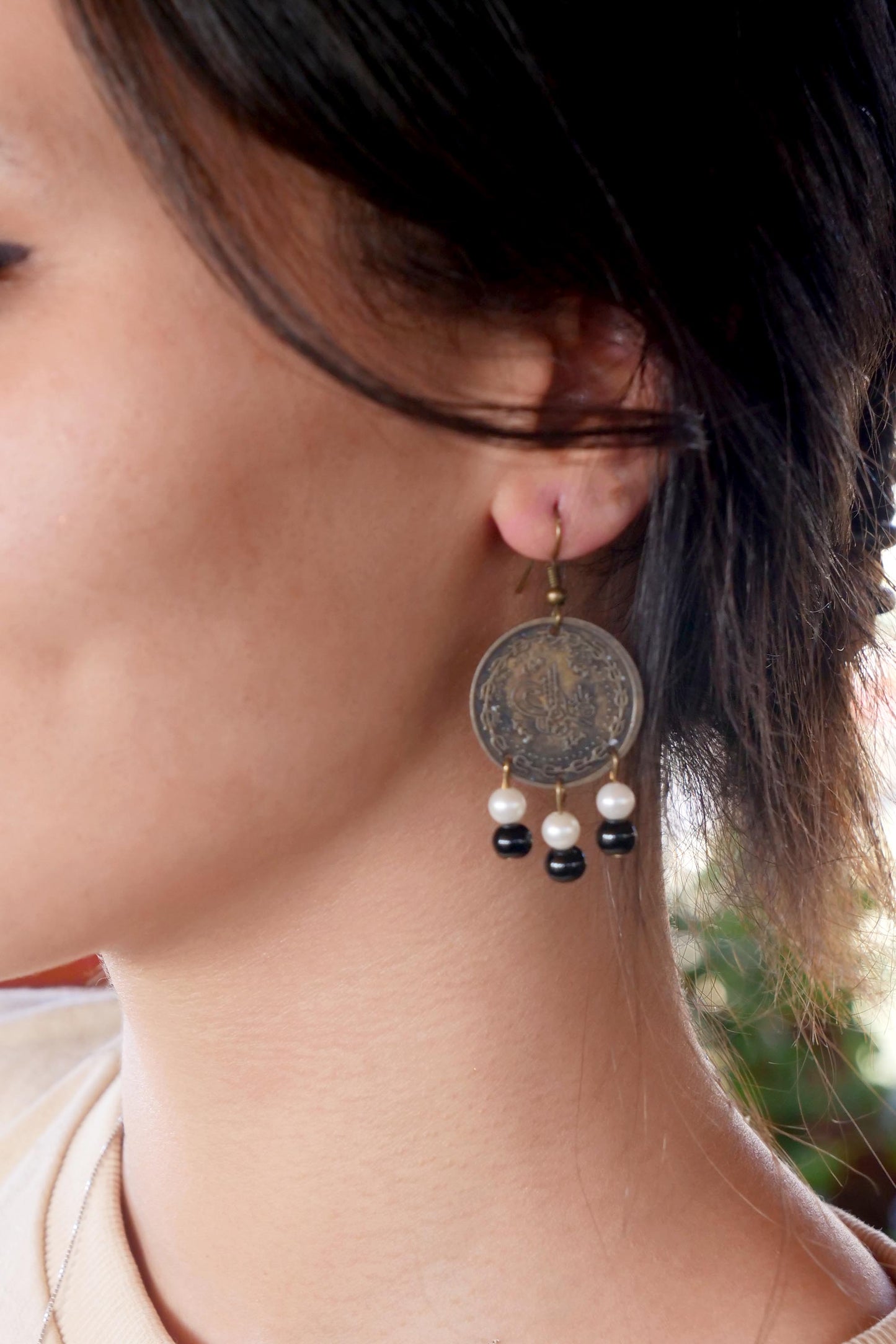 As Old As Time Engraved Coin Drop Earrings