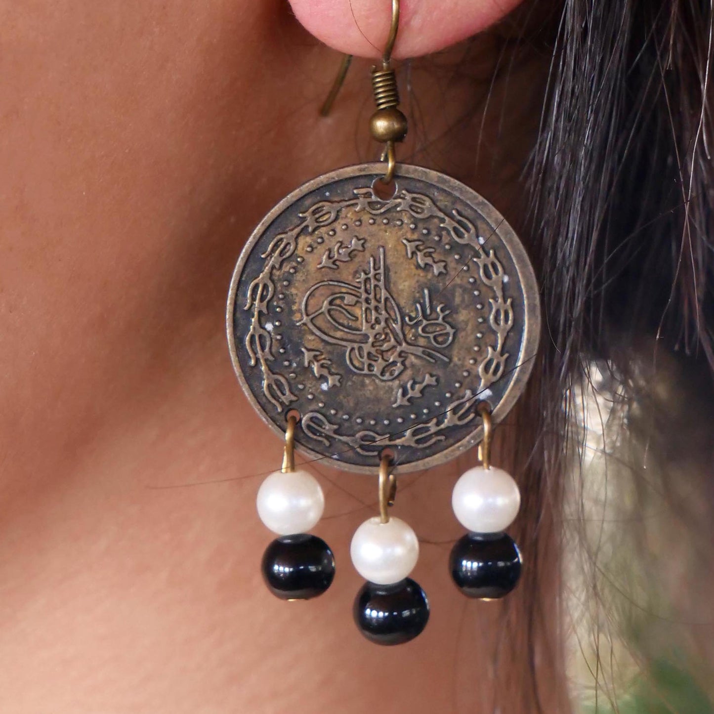 As Old As Time Engraved Coin Drop Earrings