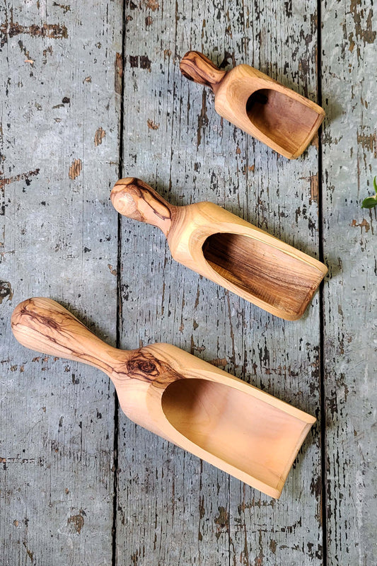 OliveWood Round Mouth Scoops - Available in three sizes — large, small and petite