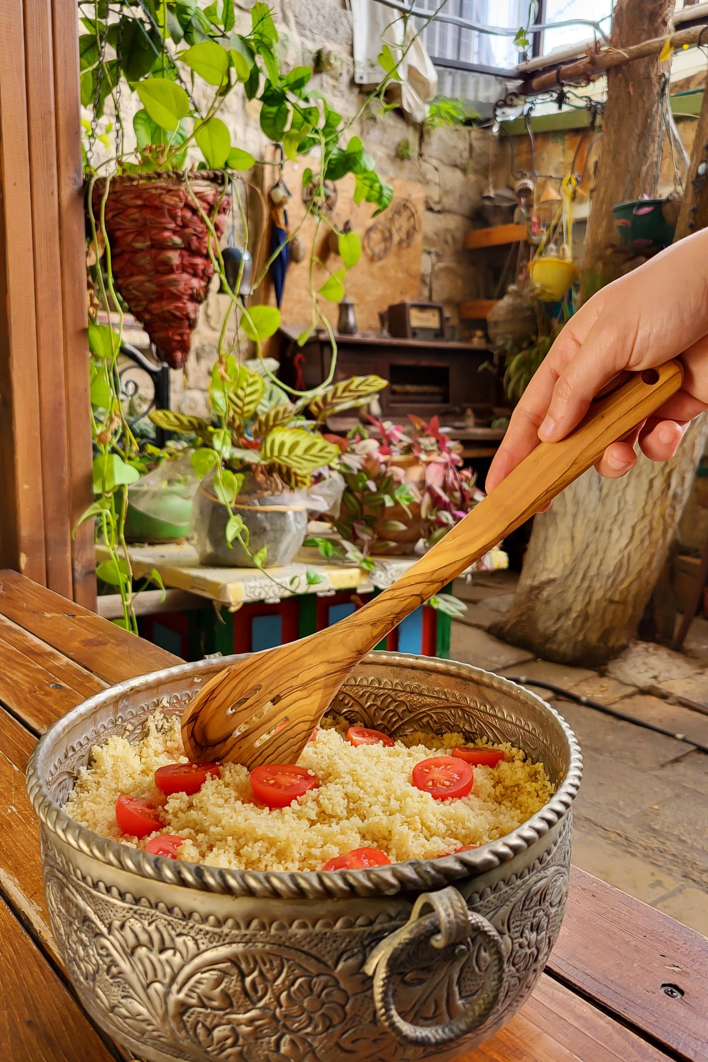 Olive Wood Slotted Spatula Spoon