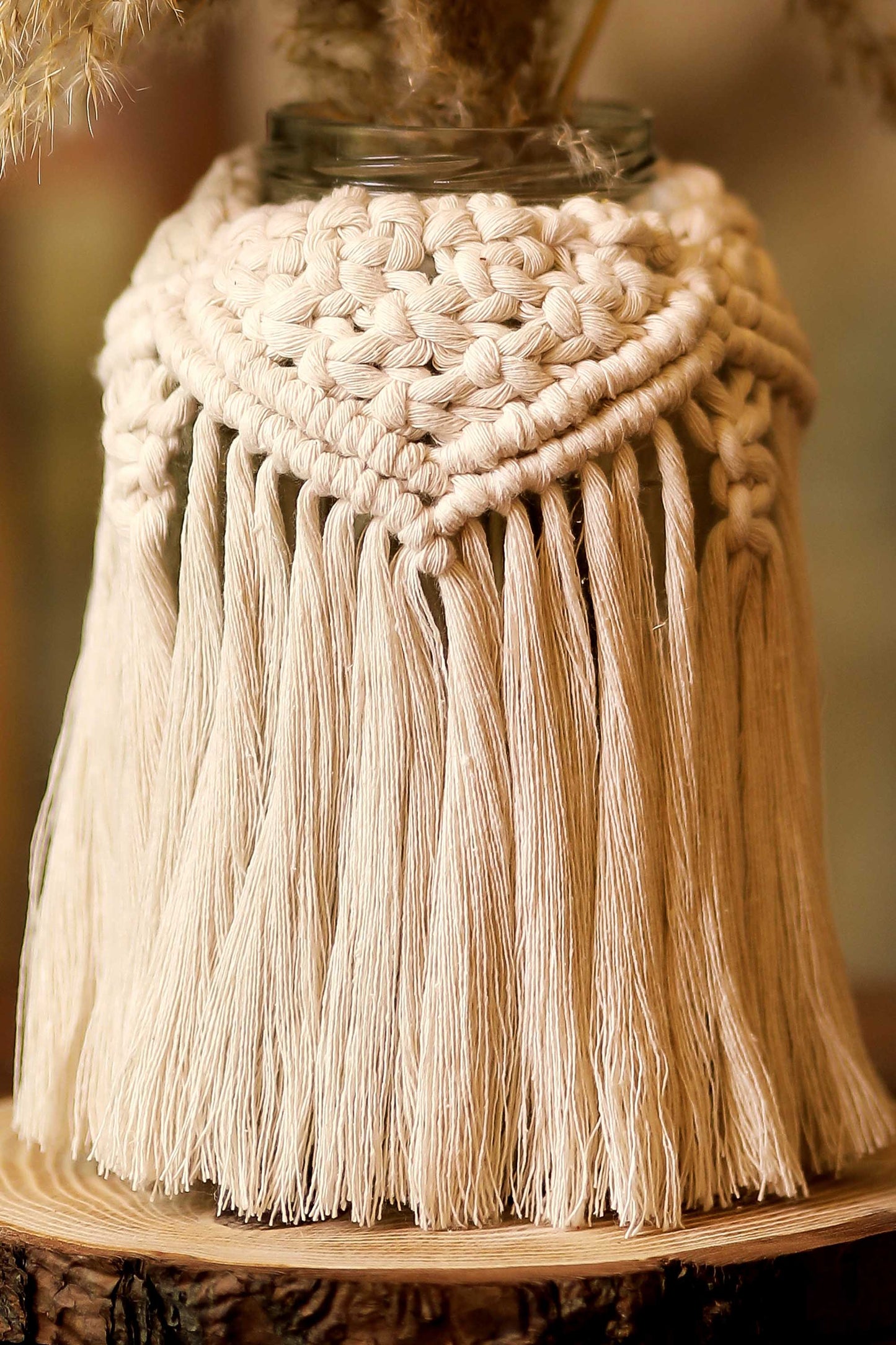 Linen White Macramé Pot Cover